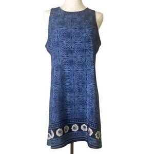 Marnie West Blue Sleeveless Dress with Floral Hem